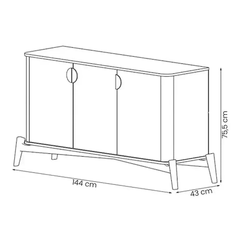 Buriti Buffet with 3 Doors and Solid Wood Legs