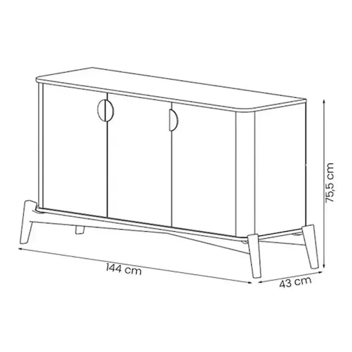 Buriti Buffet with 3 Doors and Solid Wood Legs