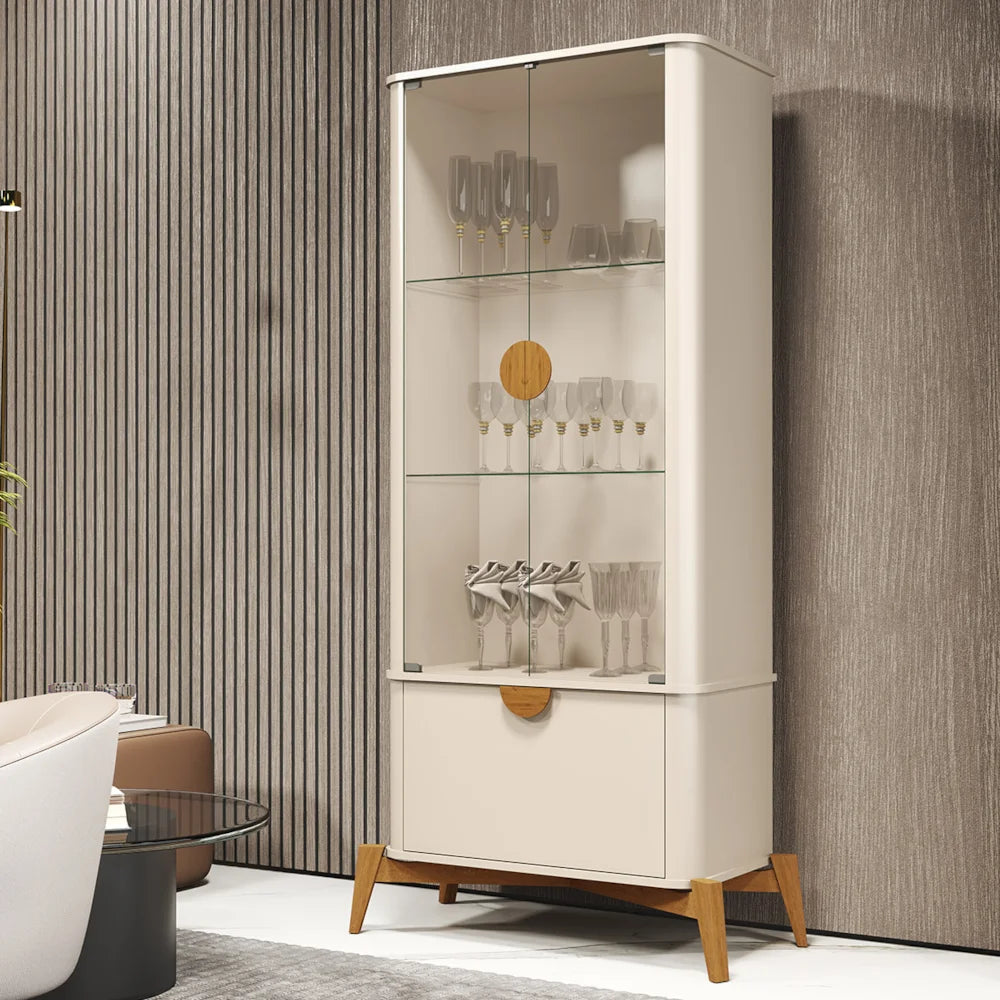 Buriti Glass Cabinet With Solid Wood Legs