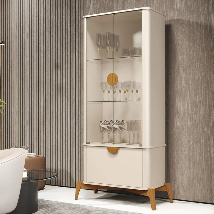 Buriti Glass Cabinet With Solid Wood Legs