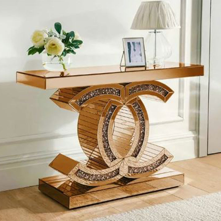 Chaco Rose Gold Mirrored Console Table