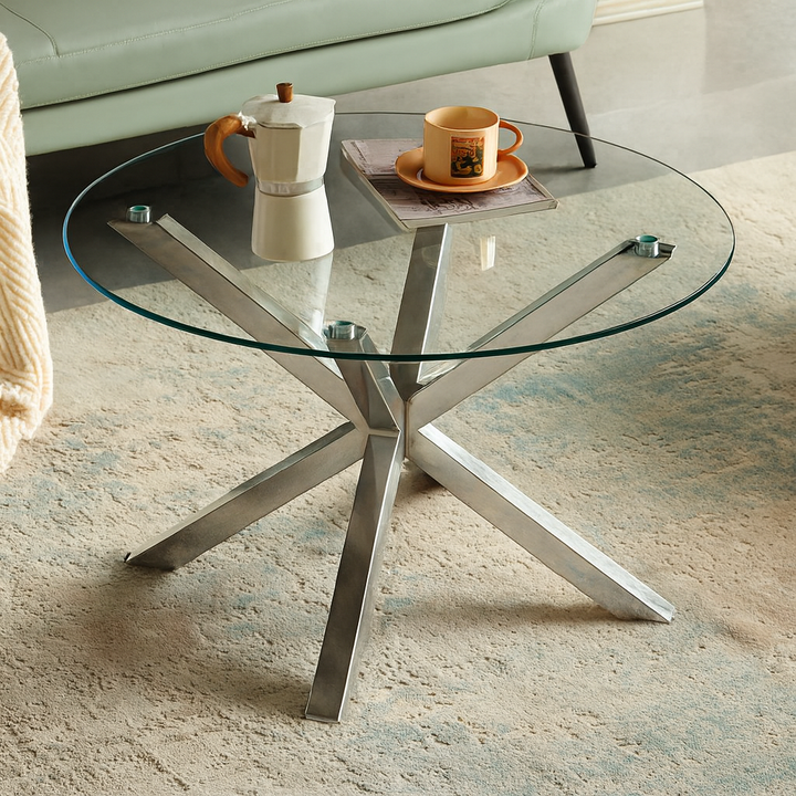 Aurora Round Glass Coffee Table – Gold & Silver