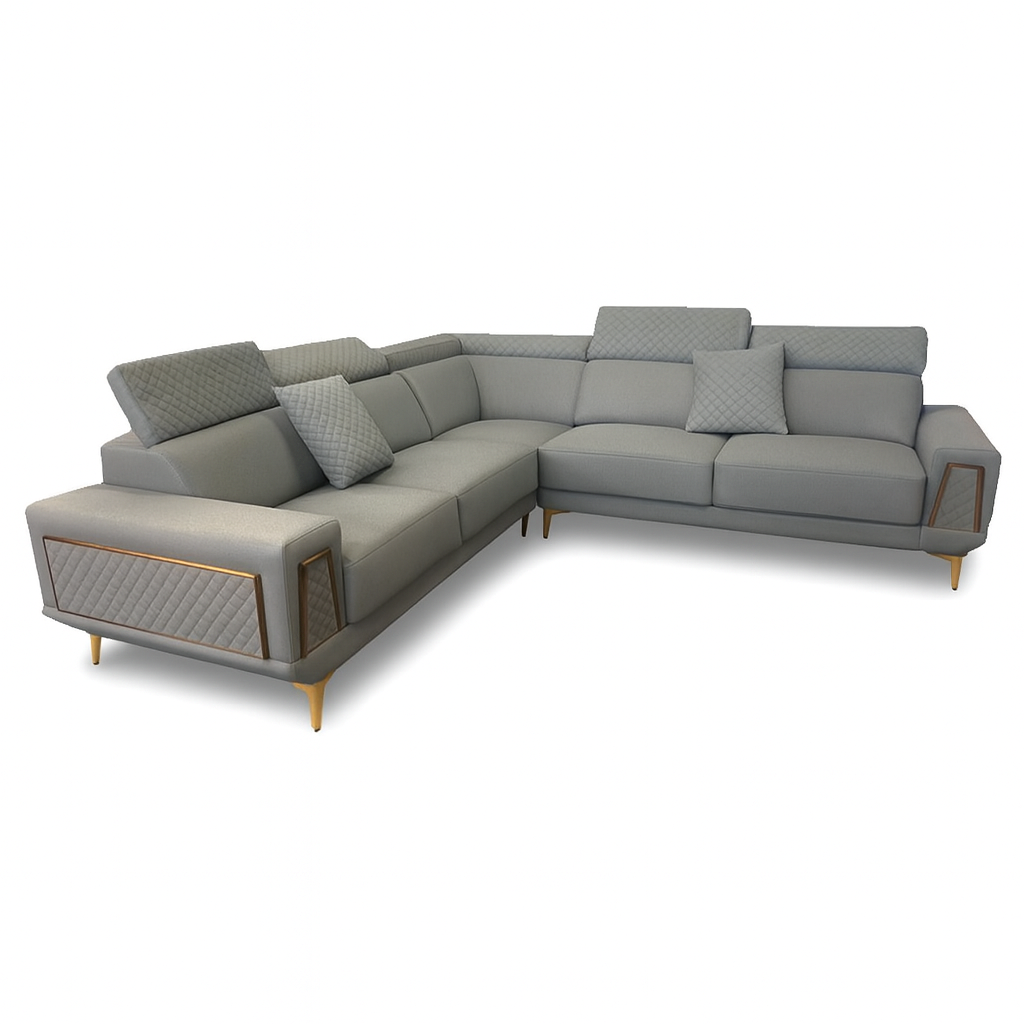 Elara Corner Couch with Gold Accents