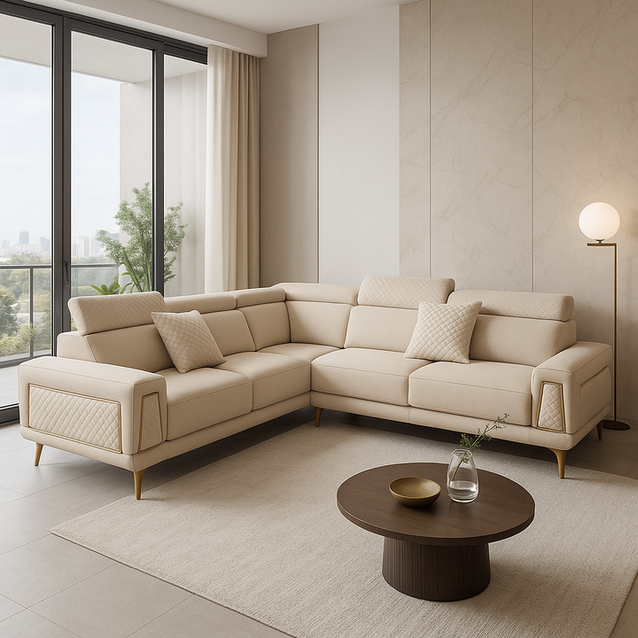 Elara Corner Couch with Gold Accents