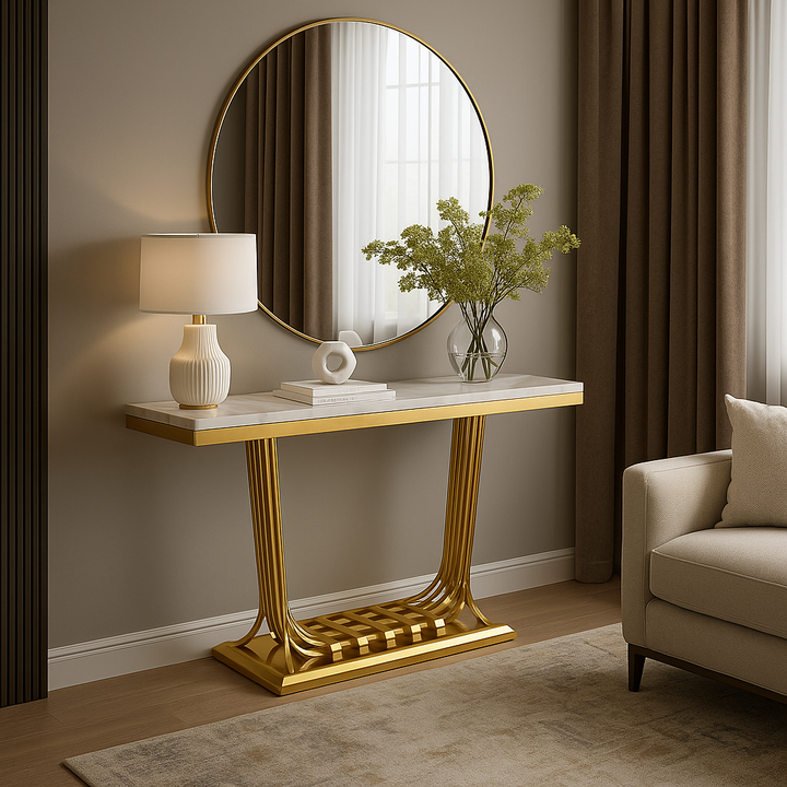 Cassia Marble Top Gold Console Table