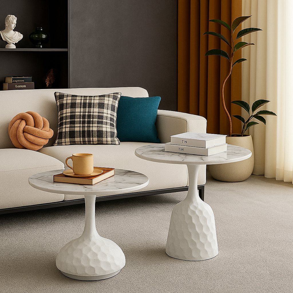 Tessera Sculpted Marble-Top Coffee Table Set (2-Piece)