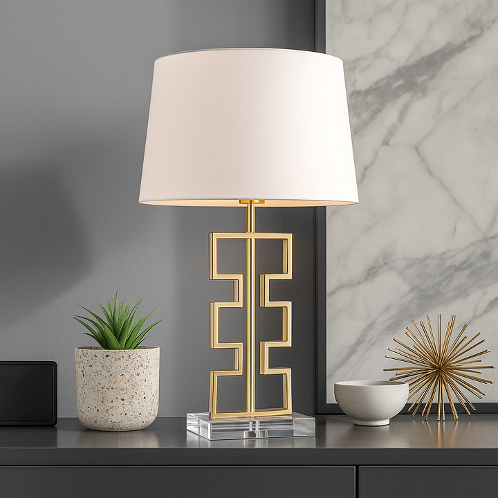 Carved Stone Table Lamp With Acrylic Base
