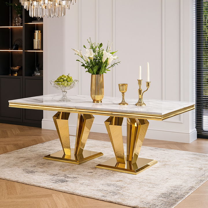 Bellvara Marble & Gold Dining Table