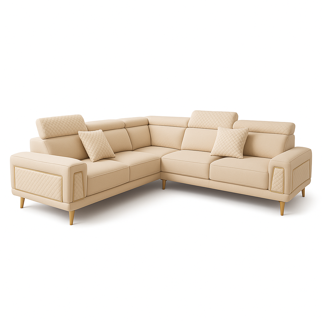 Elara Corner Couch with Gold Accents