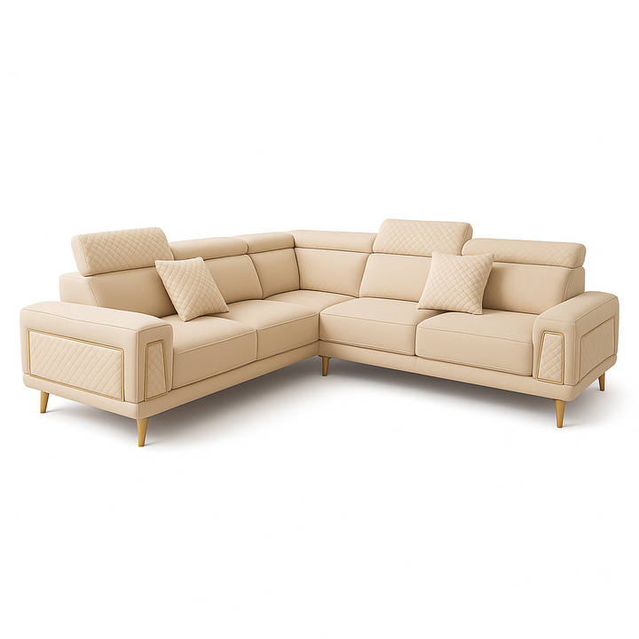Elara Corner Couch with Gold Accents