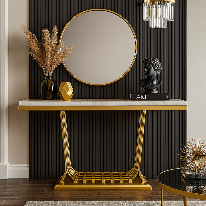 Cassia Marble Top Gold Console Table