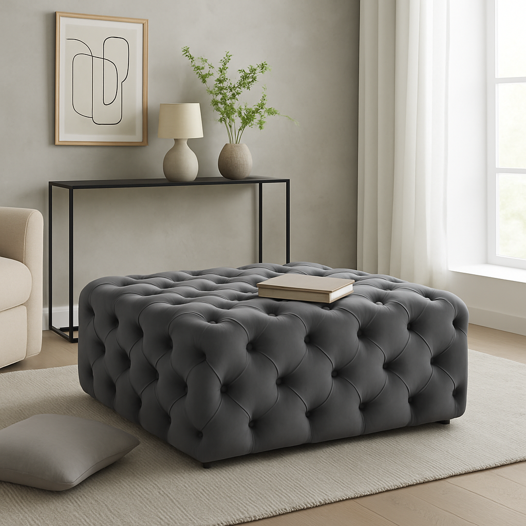 Clark Square Velvet Upholstered Ottoman