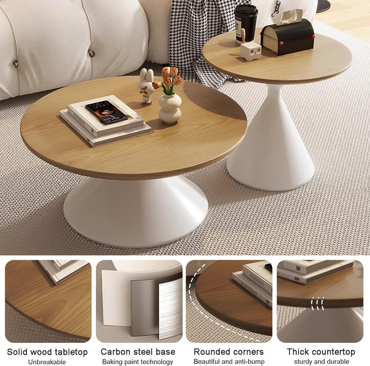 Deora Wood Round Coffee Table with Metal Legs