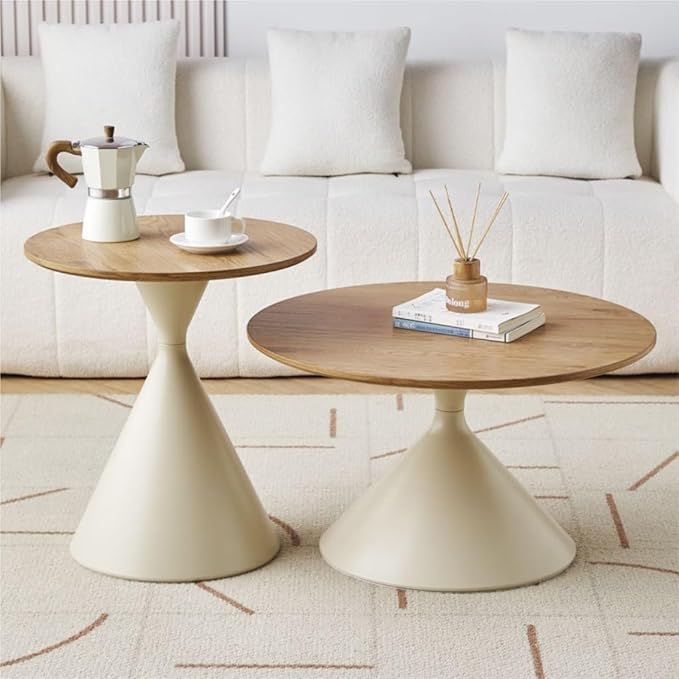 Deora Wood Round Coffee Table with Metal Legs