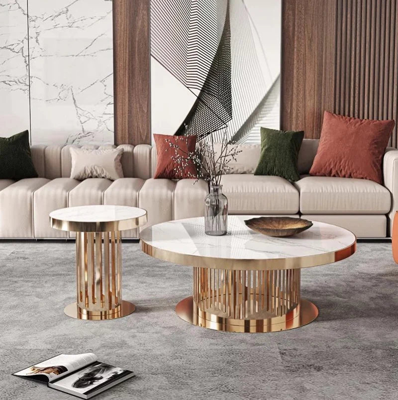 Diora Round Luxury Marble Top Coffee Table Set of 2