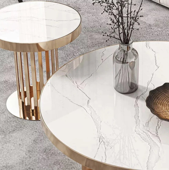 Diora Round Luxury Marble Top Coffee Table Set of 2