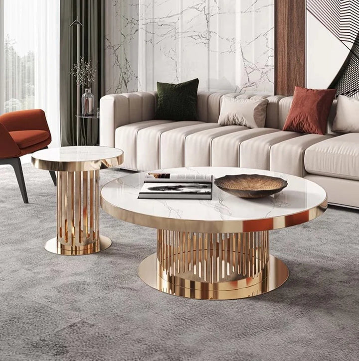 Diora Round Luxury Marble Top Coffee Table Set of 2