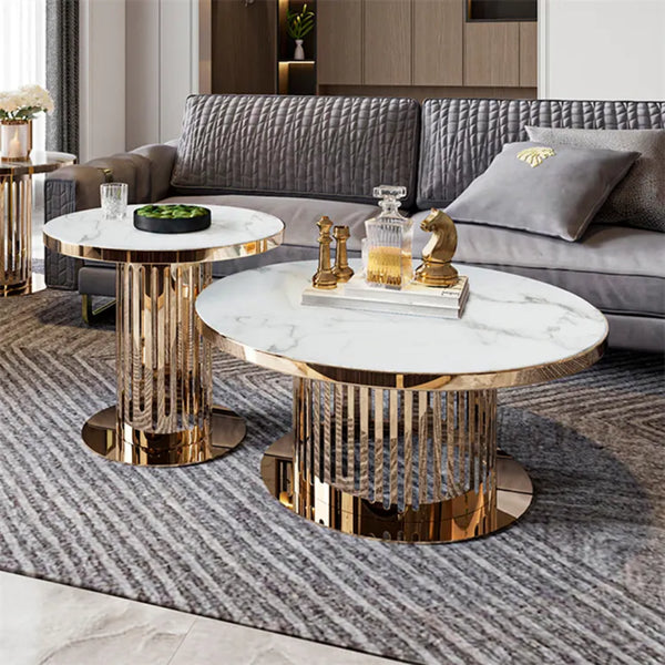 Diora Round Luxury Marble Top Coffee Table Set of 2