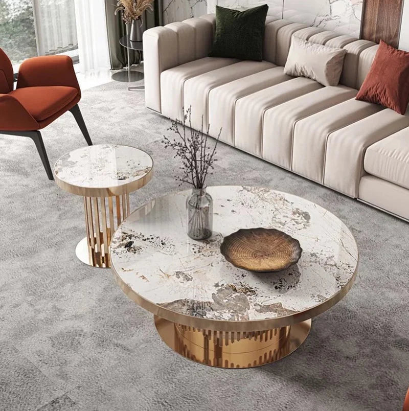 Diora Round Luxury Marble Top Coffee Table Set of 2