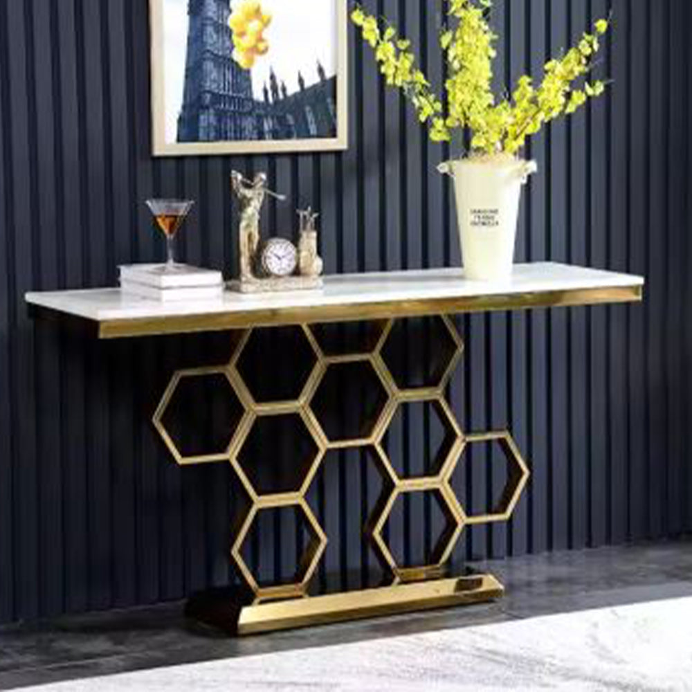 Honeycomb Console-White Marble Top Table