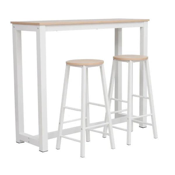 Rain 3 Piece Table Set White – Light oak