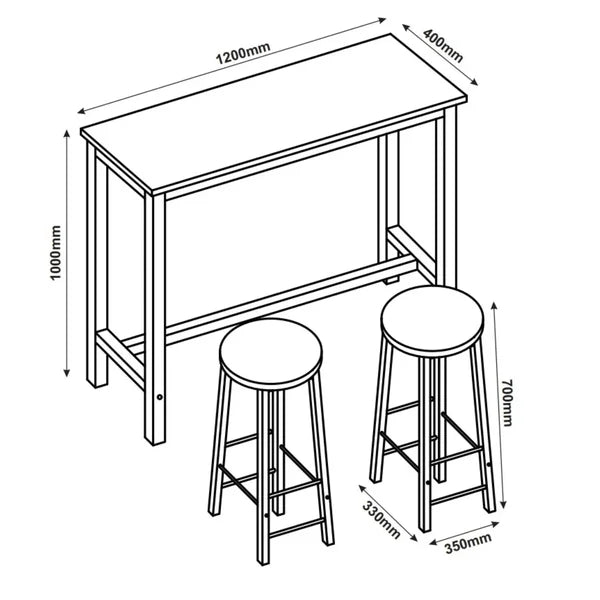 Rain 3 Piece Table Set White – Light oak