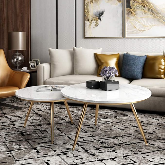Selene Round Nesting Marble Gold Coffee Table