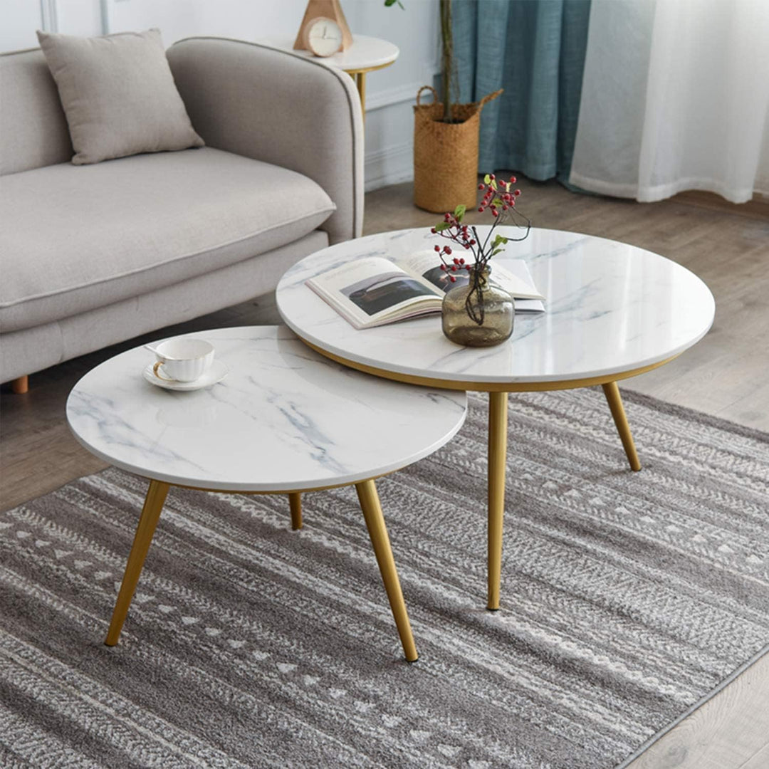 Selene Round Nesting Marble Gold Coffee Table