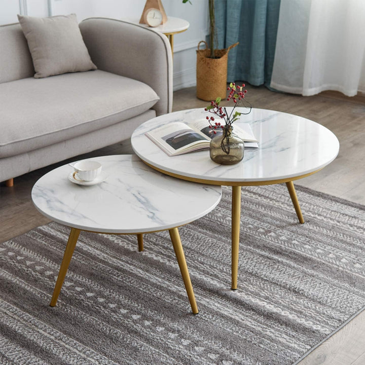 Selene Round Nesting Marble Gold Coffee Table