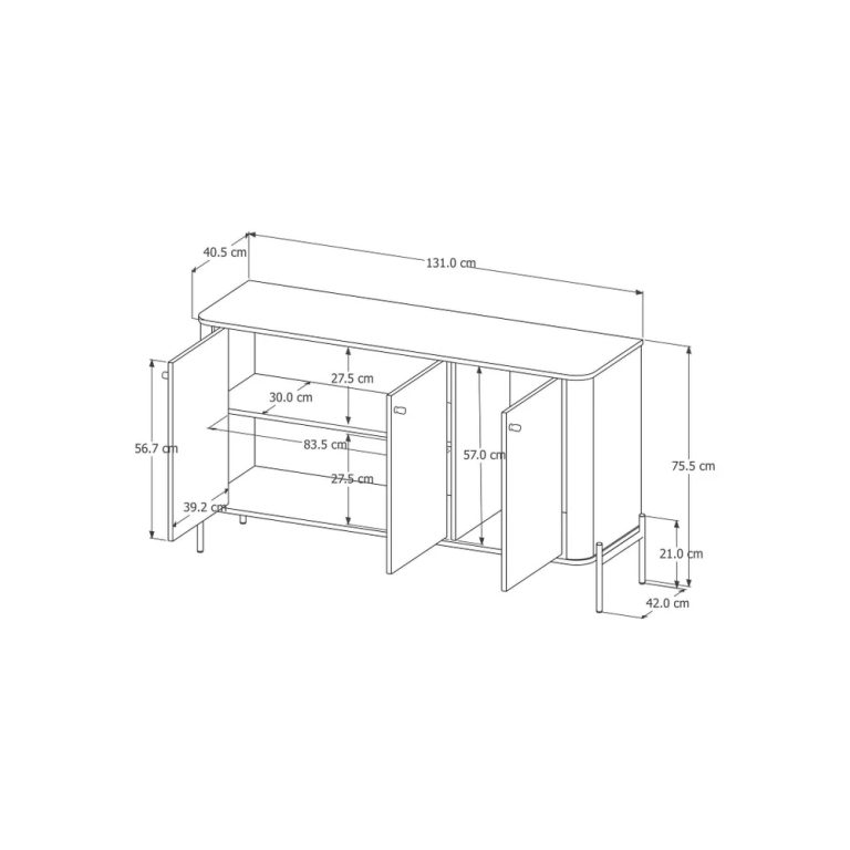Tucupí Buffet With 3 MDP Doors And Metal Legs