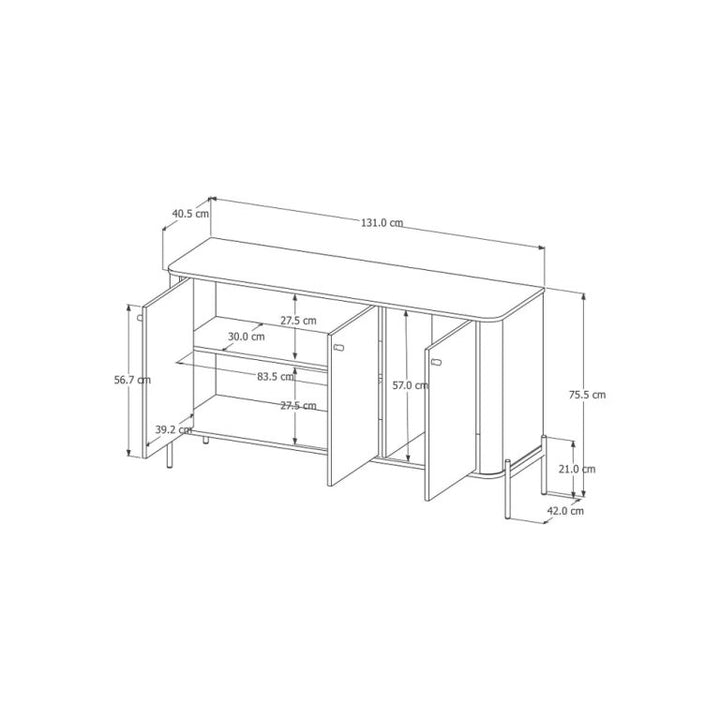 Tucupí Buffet With 3 MDP Doors And Metal Legs