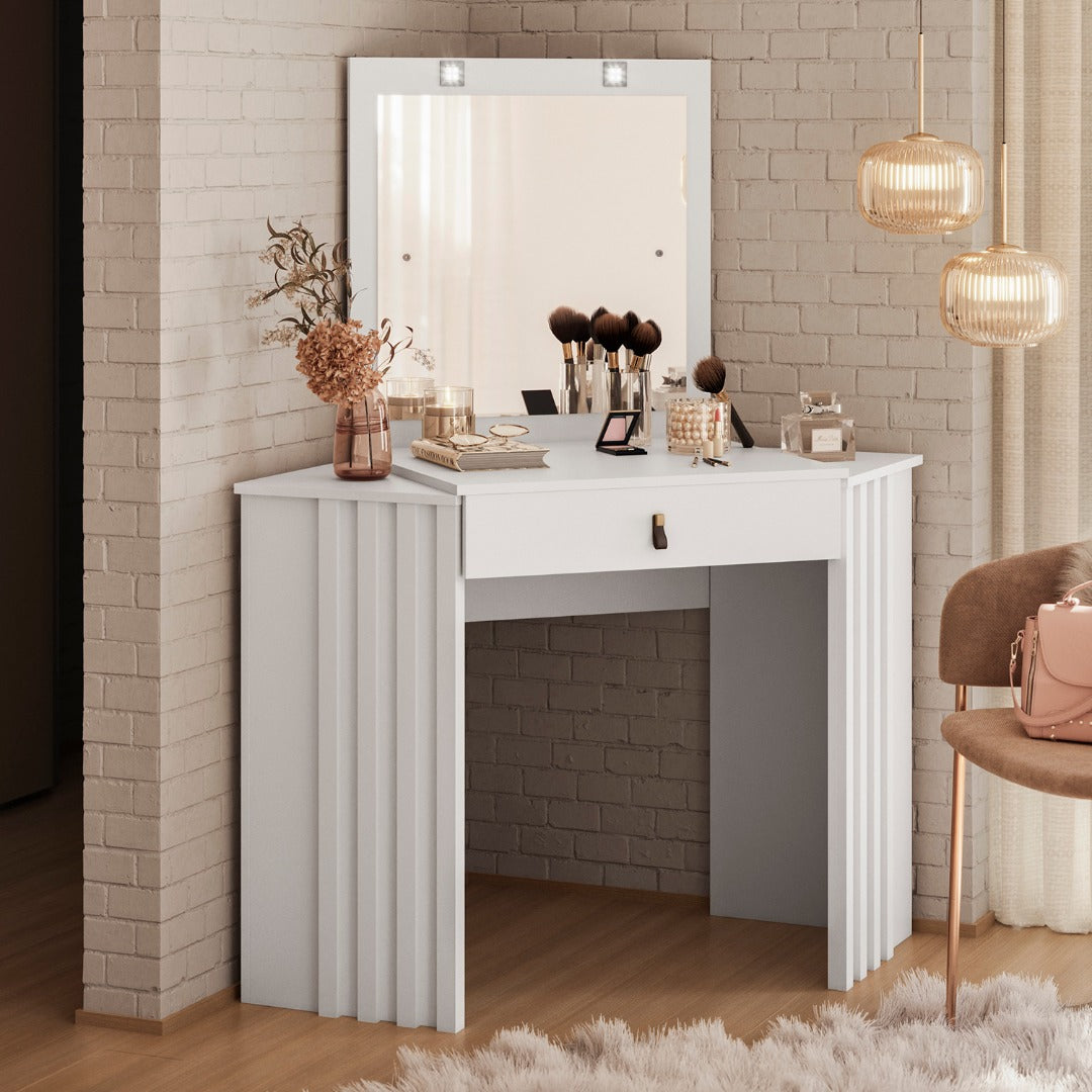 Glitter Corner Dressing Table with LED Lights