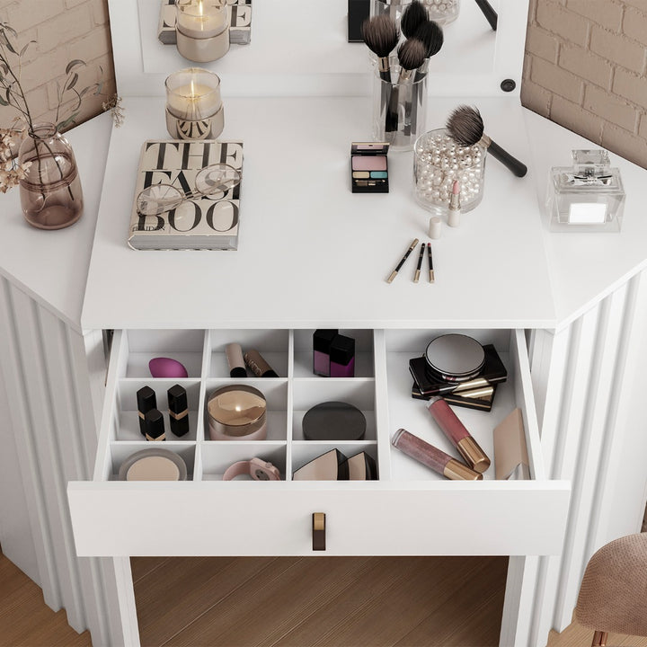 Glitter Corner Dressing Table with LED Lights