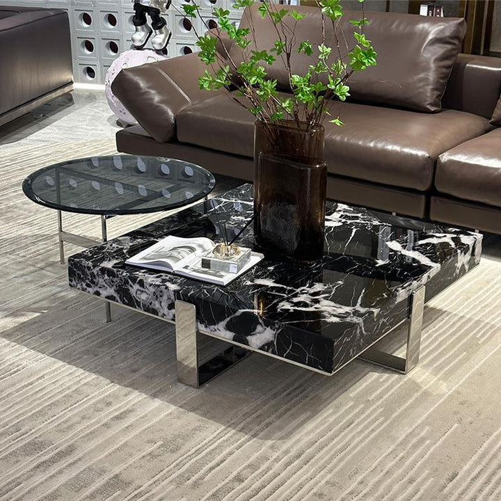 Quary Marble Crisscross Coffee Table with Side Table
