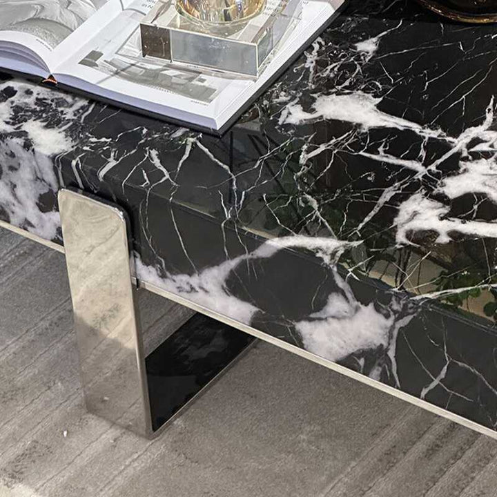 Quary Marble Crisscross Coffee Table with Side Table