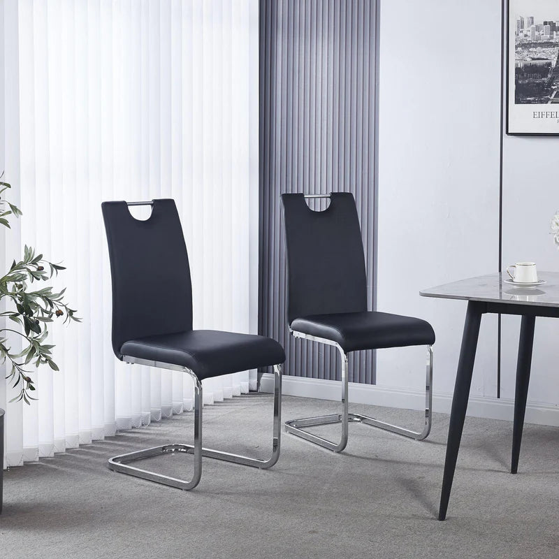 Merc Modern Room Dining Set – 7 Piece Contemporary Chrome Dining Suite