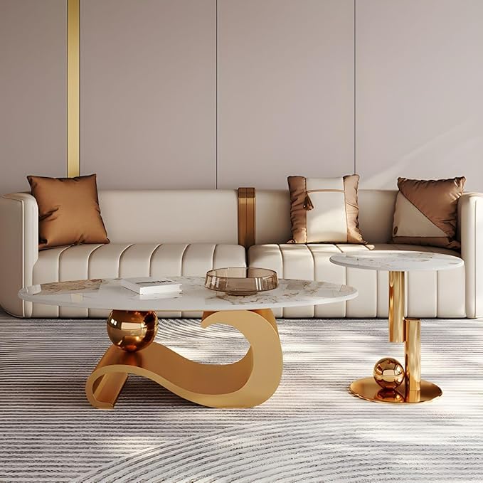 Raven Marble Top Modern Coffee Table & Side Table Set