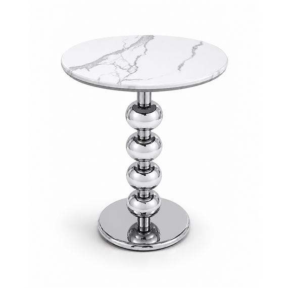 Sophia Modern Marble-Look Side Table with Chrome Sphere Pedestal