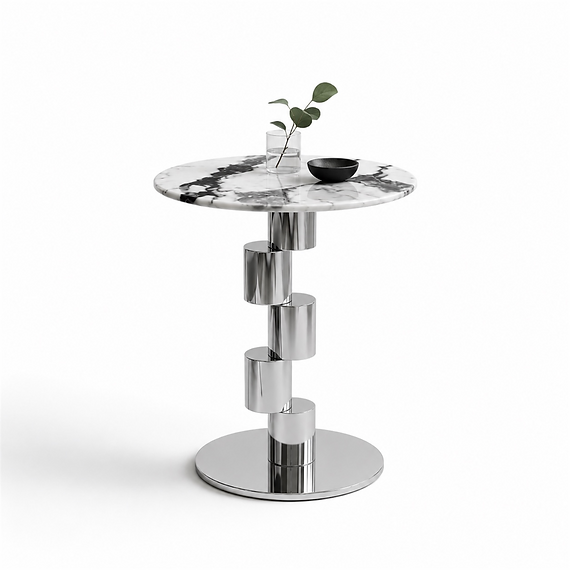 Helene Modern Marble-Effect Side Table with Chrome Sculptural Base