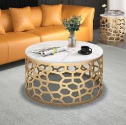 Elodie White Marble top Coffee Table hexagon design 3pce
