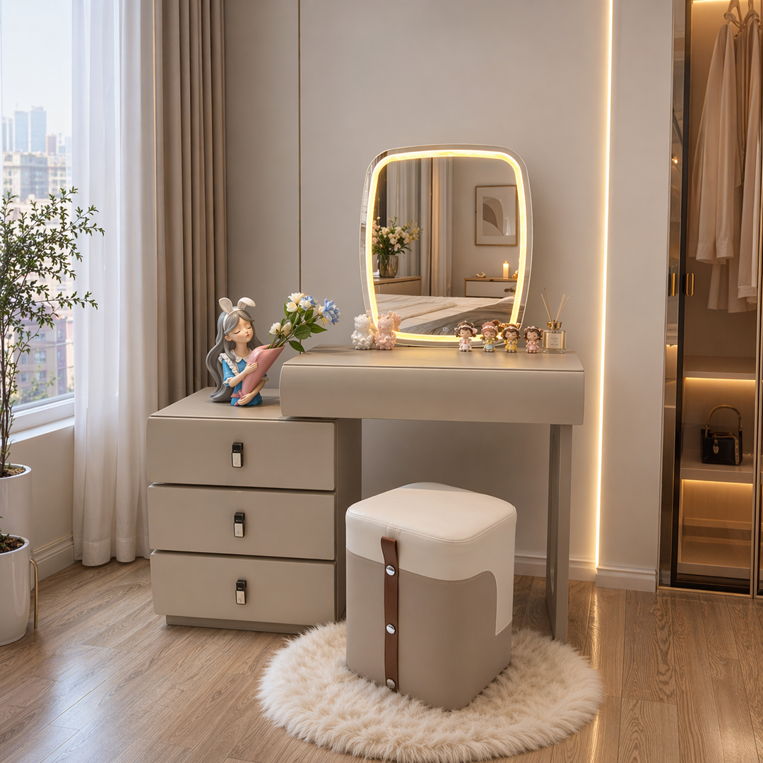 modern dressing table with mirror and stool Miva Dressing Table with LED Mirror And Stool – Designer Concepts - Furniture Store