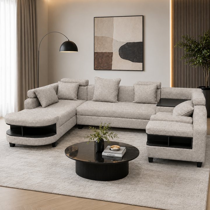 Clarence U Shape Sectional Corner Sofa-Woven Fabric