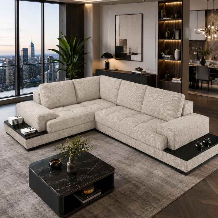 Chanel L Shape Corner Sofa- Woven Fabric