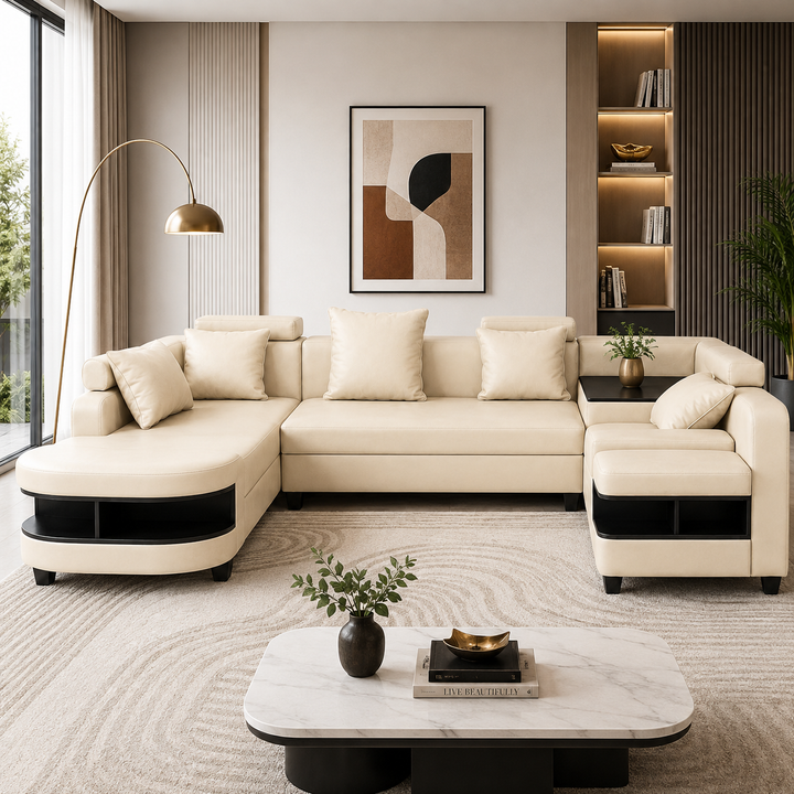 Clarence U Shape Sectional Corner Sofa-Bonded Leather