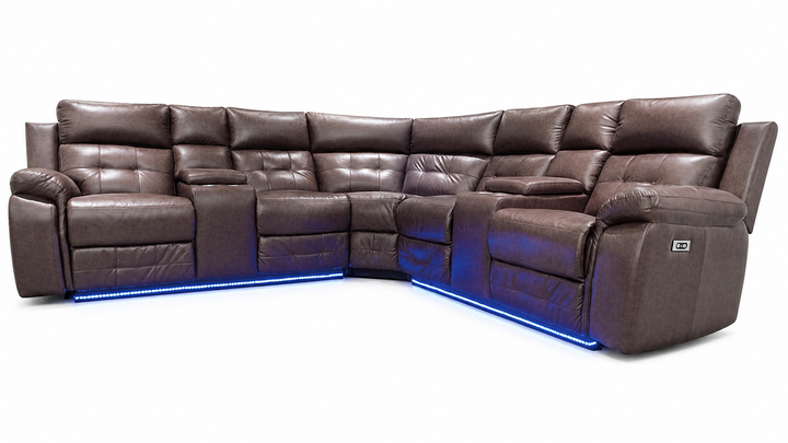 Lovisa L-Shaped Electric Recliner Corner Sofa with Blue LED Lighting
