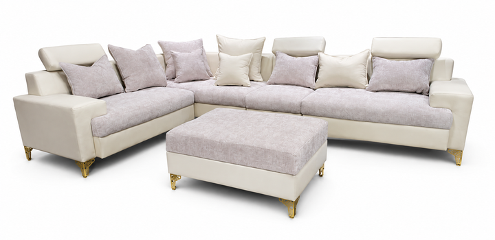 Maya L Shape Corner Sofa – Woven Fabric with Matching Ottoman