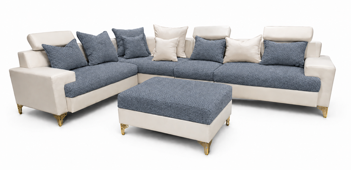 Maya L Shape Corner Sofa – Woven Fabric with Matching Ottoman