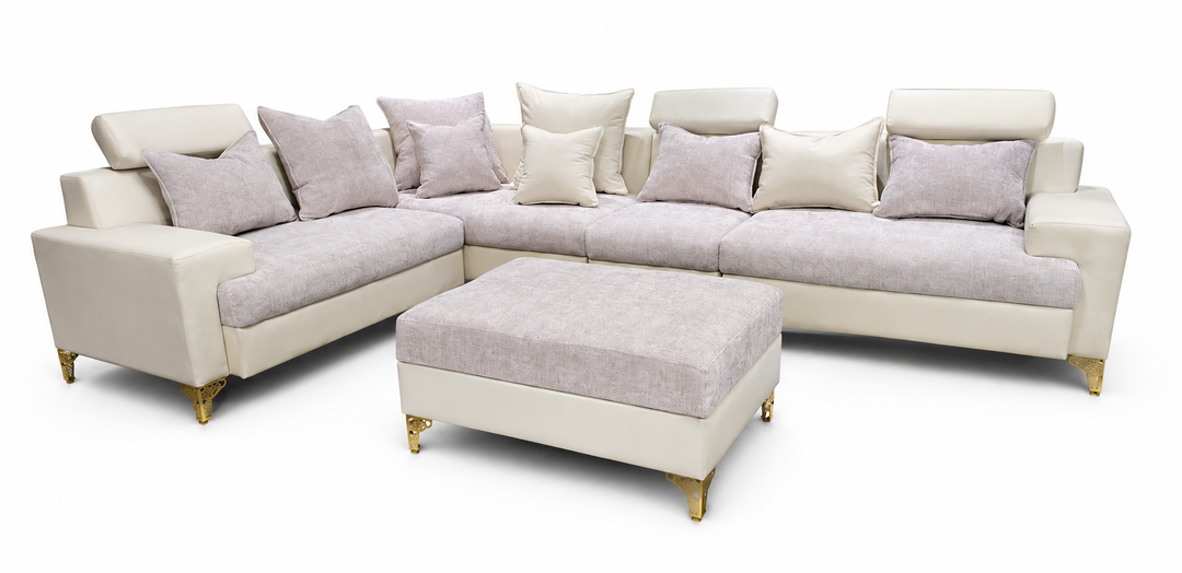 Maya L Shape Corner Sofa – Chenille Fabric with Matching Ottoman