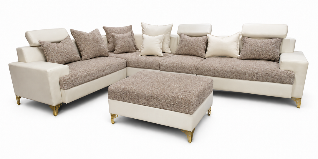 Maya L Shape Corner Sofa – Chenille Fabric with Matching Ottoman