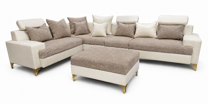 Maya L Shape Corner Sofa – Chenille Fabric with Matching Ottoman